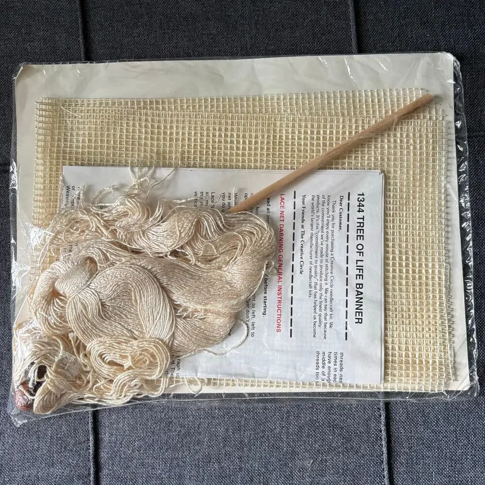 Tree of Life Banner Vintage Lace Net Darning Kit by The Creative Circle - 1988